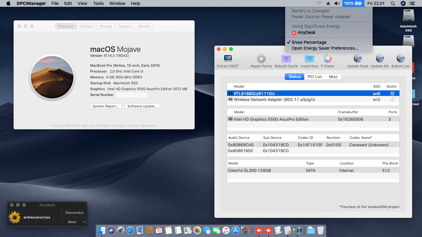 Success Hackintosh macOS Mojave 10.14.3 Build 18D42 at Asus A455LA-WX667D
